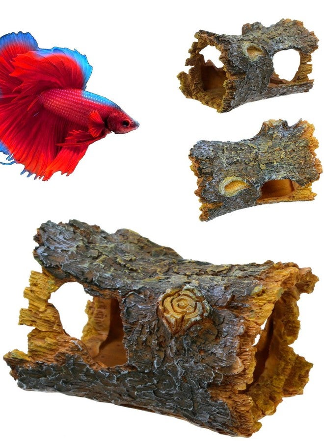 CORISRX Aquarium Hide Log Betta Fish Tank accessorie Decoration - Resin Artificial Tree Trunk Ornament for Fish Tank Betta Hideout Cave Decor - Small Tree Log with Hollow for Aquarium Accessories - Image 1